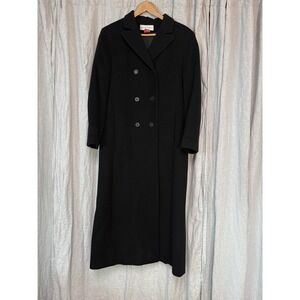 Albert Nipon Womens Vintage Black Wool Cashmere Maxi Coat Double Breast Size 14